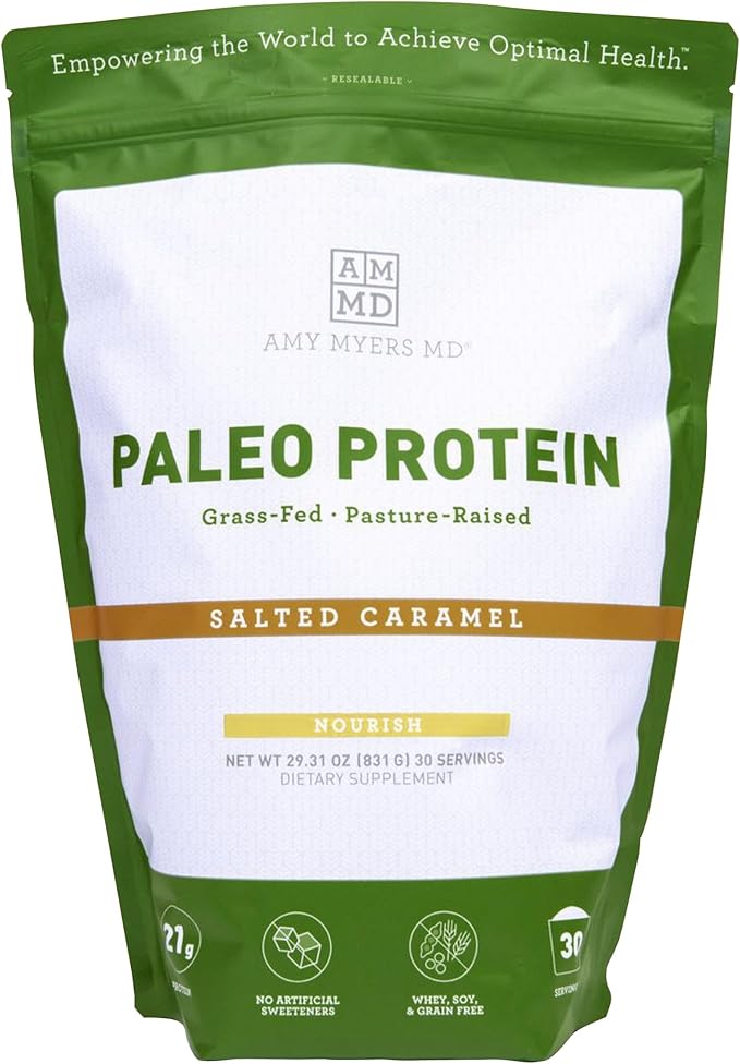 Amy Myers MD Pure Paleo Protein Powder - Clean Grass Fed Pasture Raised Protein - Hormone Free, Non-GMO, Gluten & Dairy Free - Perfect for Keto and Paleo - Salted Caramel - 29.31 oz (831 g)