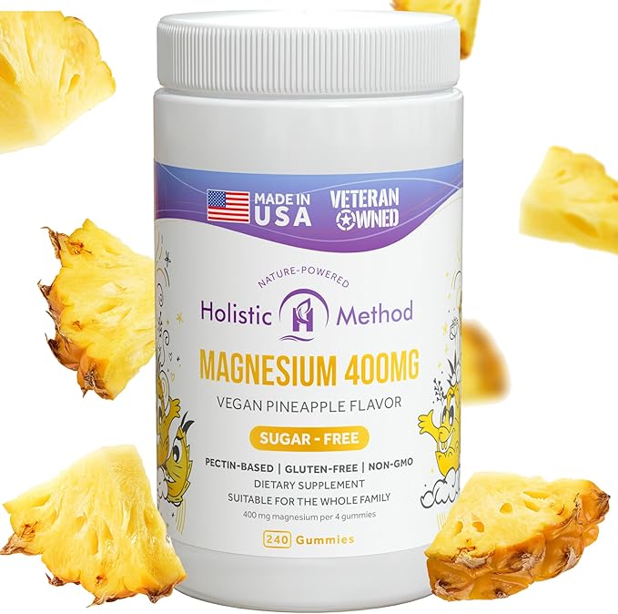 Magnesium Citrate Gummies - Sugar-Free, Vegan and Non-GMO for Better Sleep and Relaxation - No Sugar Alcohol - Magnesium Supplement for Adults, Teens and Kids - Pineapple - 240 Chews