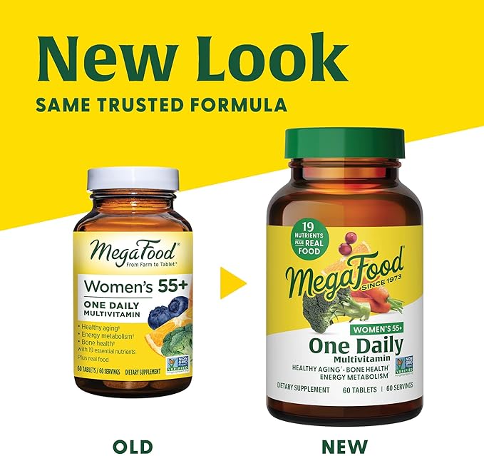 MegaFood Women's 55+ One Daily Multivitamin for Women with Vitamin A, Vitamin C, Vitamin D3 & Vitamin E for Optimal Aging Support- Plus Real Food- Bone & Immune Support Supplement- Vegetarian-60 Tabs