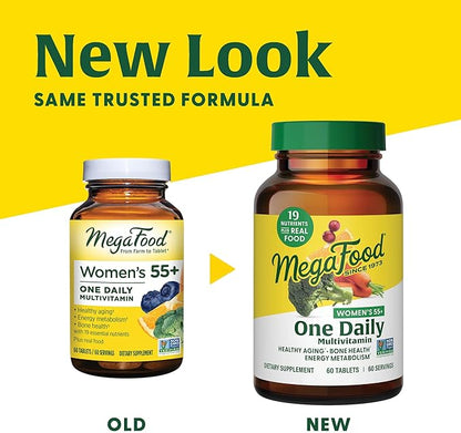 MegaFood Women's 55+ One Daily Multivitamin for Women with Vitamin A, Vitamin C, Vitamin D3 & Vitamin E for Optimal Aging Support- Plus Real Food- Bone & Immune Support Supplement- Vegetarian-60 Tabs