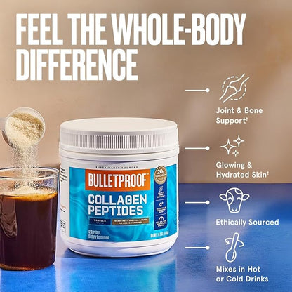 Bulletproof Vanilla Collagen Peptides Powder with MCT Oil, 14.3 Ounces, Grass-Fed Collagen Protein for Skin, Bone and Joint Support, Pasture Raised, No Added Hormones