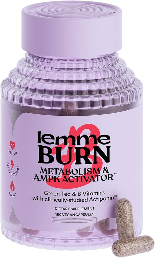 Lemme Burn - Metabolism, Belly Fat Burning + AMPK Activating Supplement for Men & Women w/Clinically Studied Actiponin Gynostemma, Green Tea Extract, Vitamins B6 & B12 - Vegan, Gluten Free, 180 Count