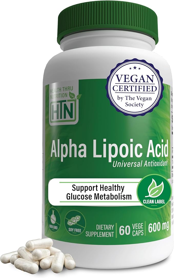 Health Thru Nutrition Alpha Lipoic Acid 600mg 60 Servings | Certified Vegan | Universal Antioxidant | Non-GMO, 3rd Party Tested, Hypoallergenic, Gluten Free, Soy Free ALA Capsules