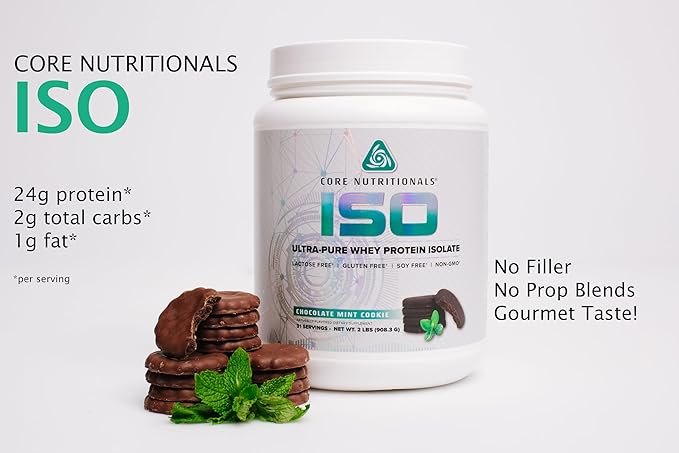 Core Nutritionals ISO, 100% Micro Filtered, Zero Artificial Fillers, 25g Whey Protein Isolate, 32 Servings (Mint Cookie)