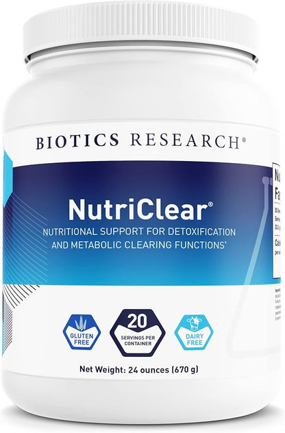 Biotics Research NutriClear® – Powder. Nutritional Support for Detoxification and Metabolic Clearing. Healthy Body Composition. Glutathione. 17g Organic Pea, Medium Chain Triglycerides 24 Oz (670 g)