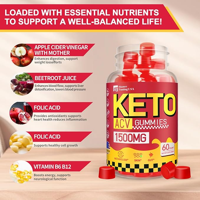 Keto ACV Gummies - 1500MG ACV Keto Gummies for Women Men - Apple Cider Vinegar with Mother, Probiotics, Vitamins B6 B12 for Gut Digestion - Vegan & Non-GMO Keto Gummies, Made in USA, 4 Pack
