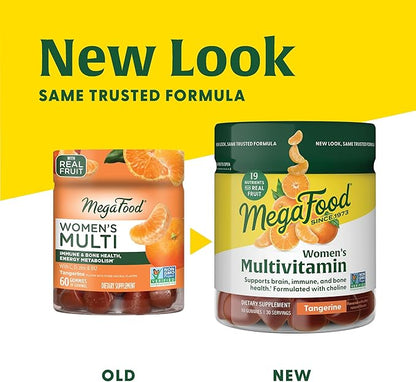 MegaFood Women's Multi - Multivitamin for Women - Gummy Vitamins - Vitamin C, Vitamin D, Zinc, Vitamin B12 & Choline - Immune Support & Bone Health - Vegetarian - Tangerine - 60 Gummies (30 Servings)