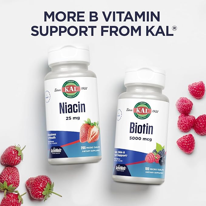 KAL Vitamin B-6 B-12 Methyl Folate ActivMelt, Vitamin B Supplement, Heart Health, Energy and Red Blood Cell Support with Methyl B12 and DFE Folic Acid, Natural Berry Flavor, 60 Servings, 60 Micro Tabs