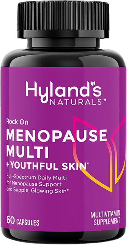 Hyland's Rock On Menopause + Youthful Skin Multivitamin for Women with Immune Support - 60 Capsules - Menopause Relief for Women with Biotin, Collagen, and Red Clover