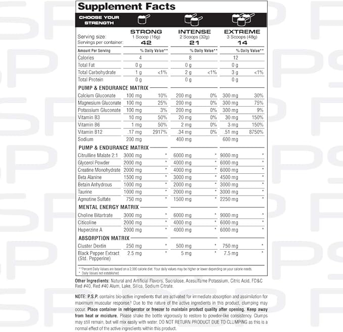 Metabolic Nutrition P.S.P. Physique Stimulating PreWorkout 672g Zero Sugar Caffeine Free (Blue Raspberry)