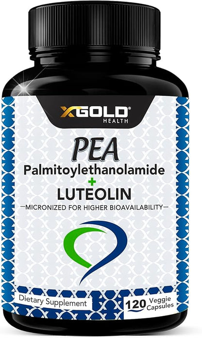 Palmitoylethanolamide 630 mg + Luteolin Standardized 98%- Micronized Pea 99% Highly Purified and Bioavailable - Made in USA - Supplement for Men and Women - 120 Veggie Capsules