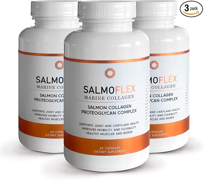 Salmoflex Marine Collagen Peptides with Hyaluronic Acid and Vitamin C, D, E - Salmon Collagen Supplement for Bone and Joint - Hair, Skin and Nails Vitamins - 60 Capsules (Pack of 3)