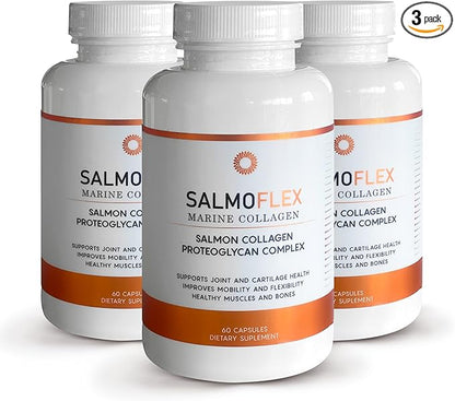 Salmoflex Marine Collagen Peptides with Hyaluronic Acid and Vitamin C, D, E - Salmon Collagen Supplement for Bone and Joint - Hair, Skin and Nails Vitamins - 60 Capsules (Pack of 3)