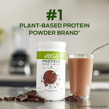 Vega Protein Made Simple, Dark Chocolate - Stevia Free Vegan Protein Powder, Plant Based, Healthy, Gluten Free, Pea Protein for Women and Men, 9.6 oz (Packaging May Vary)