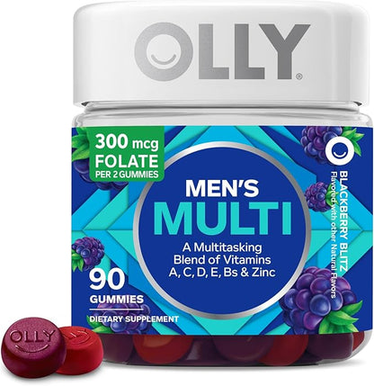 OLLY Men's Multivitamin Gummy, Vitamins A, C, D, E, B, Zinc, Blackberry Flavor, 45 Day Supply - 90 Count
