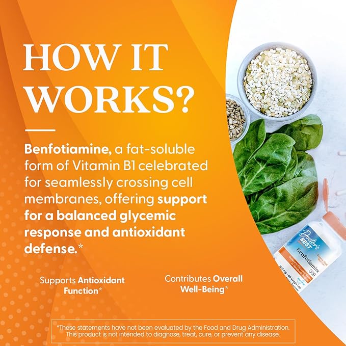 Doctor's Best Benfotiamine 300 with BenfoPure, Helps Maintain Healthy Glucose Metabolism, Non-GMO, Vegan, Gluten Free, Soy Free, 300 mg, 60 Veggie Caps