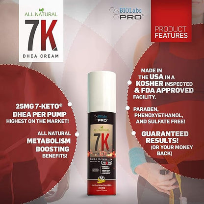 BIOLABS PRO 7-Keto dhea - Fat Burner - All Natural 7K Dhea Cream - Effective for Weight Loss - Maximum Strength Dhea Used by Men and Women for Lean Muscle and Fat Loss Support