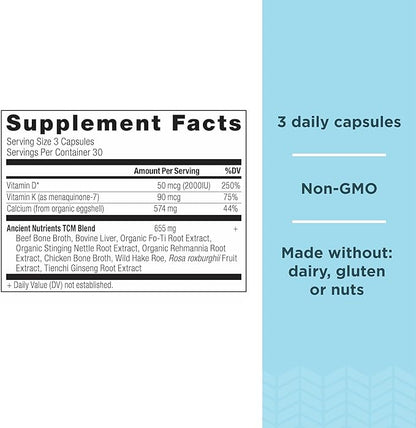 Calcium Supplement with Vitamin D and Vitamin K2 by Ancient Nutritiion, Supports Bone Health and Immune Support, Muscle Recovery, Paleo and Keto Friendly, 90 Ct