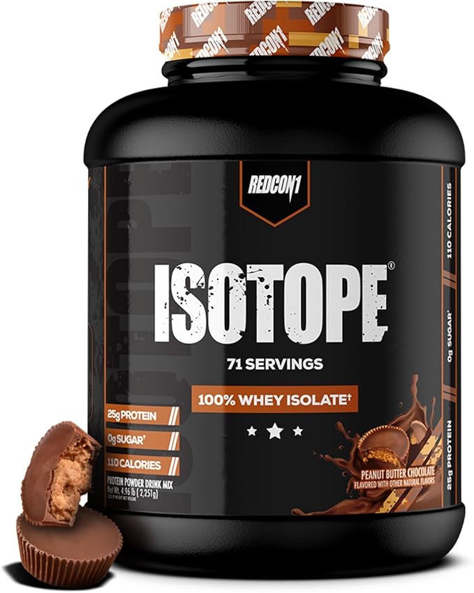 REDCON1 Isotope 100% Whey Isolate, Peanut Butter Chocolate - Keto Friendly Whey Protein Powder - Low Carb + Zero Sugar Whey Protein Isolate - Keto Protein Powder (71 Servings)