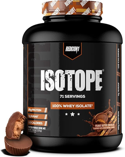 REDCON1 Isotope 100% Whey Isolate, Peanut Butter Chocolate - Keto Friendly Whey Protein Powder - Low Carb + Zero Sugar Whey Protein Isolate - Keto Protein Powder (71 Servings)
