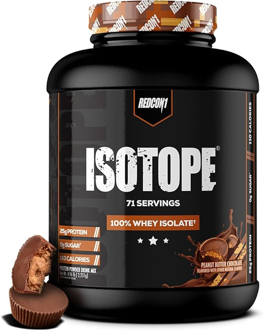 REDCON1 Isotope 100% Whey Isolate, Peanut Butter Chocolate - Keto Friendly Whey Protein Powder - Low Carb + Zero Sugar Whey Protein Isolate - Keto Protein Powder (71 Servings)