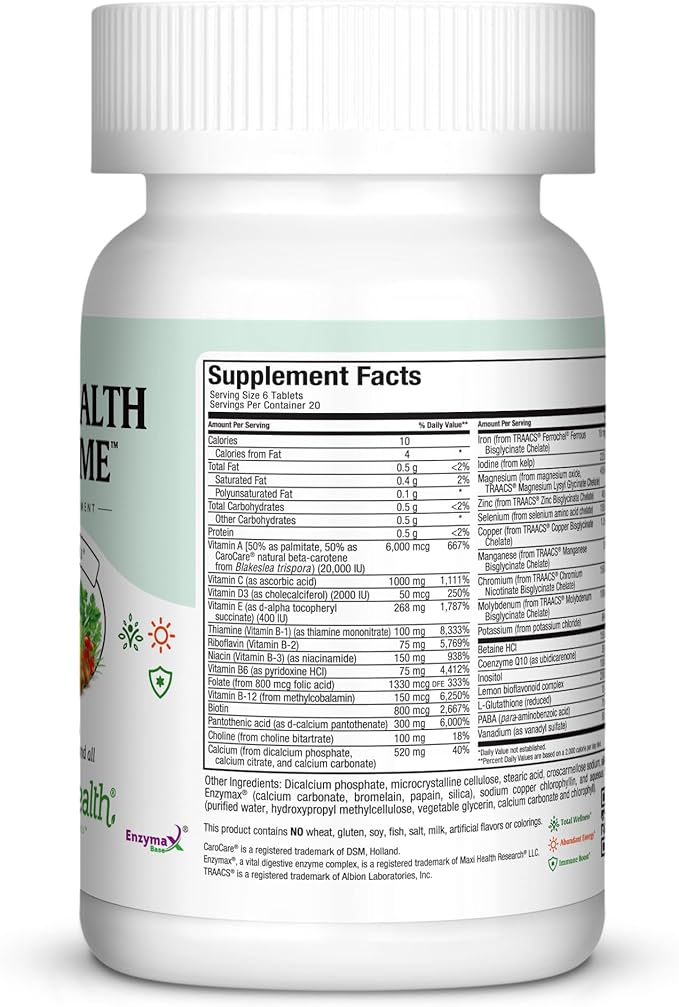 Maxi Health Supreme High Potency Multivitamin & Mineral for Wellness, Immune Boost & Antioxidant Defense, Includes Vitamin A, Vitamin C, Vit D and E, Vitamin B12, B6, Biotin, Selenium, Zinc, Inositol…