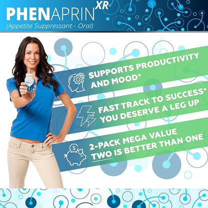 PhenAprin XR Maximum Strength Appetite Suppressant Diet Pills - 2-Pack, Metabolism Boosting, Weight Loss for Women and Men, 120 Blue/White Capsules