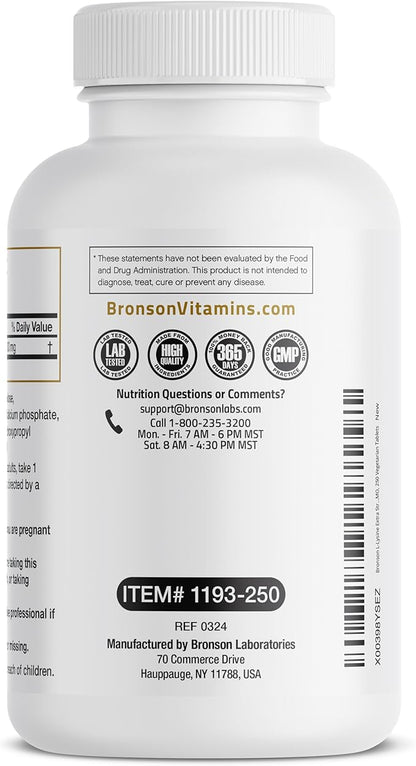 Bronson L-Lysine Extra Strength 1000 MG per Tablet High Potency, Immune Support & Supports Collagen Synthesis, Non-GMO, 250 Vegetarian Tablets