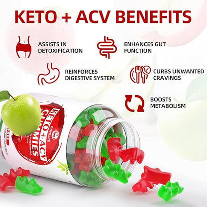 Keto ACV Gummies Advanced, 1000MG Apple Cider Vinegar Supplement for Women and Men, ACV Keto Gummies for Supports Metabolism, Sugar Free, Made in USA, Keto+ACV, 120 Count