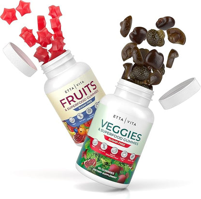 Everyday Debloat & Detox Sugar-Free Fruits and Veggies Gummies - Energy Support with Superfood Fruit and Vegetable Supplement (120 Chews) Cruelty-Free, Vegan, Gluten-Free, Fruit and Vegetable Vitamin
