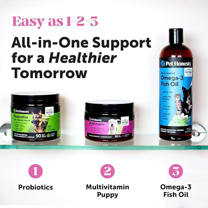 Pet Honesty Multivitamin Puppy Treats - Essential Dog Supplements & Vitamins for Learning and Cognitive Development- Probiotics, Omega Fish Oil for Health & Heart, Immune Health - Dog Health Supplies