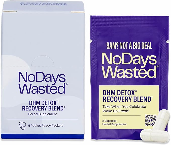 DHM Detox 5 Portable Servings - Optimized Blend of DHM (Dihydromyricetin Supplement) and Vitamins to Take During Evening for Better Next Day and Recovery