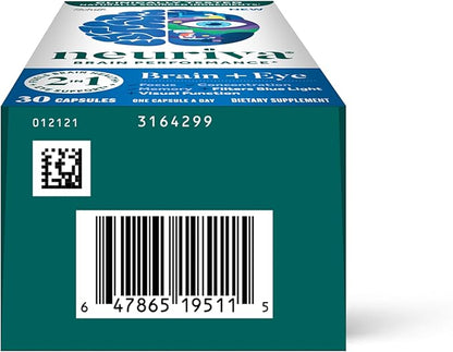 NEURIVA Brain + Eye Supplement for Memory, Focus & Concentration with Lutein & Vitamins A C E and Zinc for Eye Health & Zeaxanthin to Filter Blue Light, 30ct Capsules