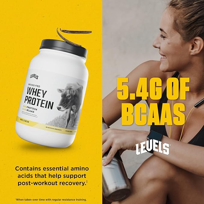 Levels Grass Fed Whey Protein Powder, No Artificials, 24G of Protein, Vanilla Bean, 2LB