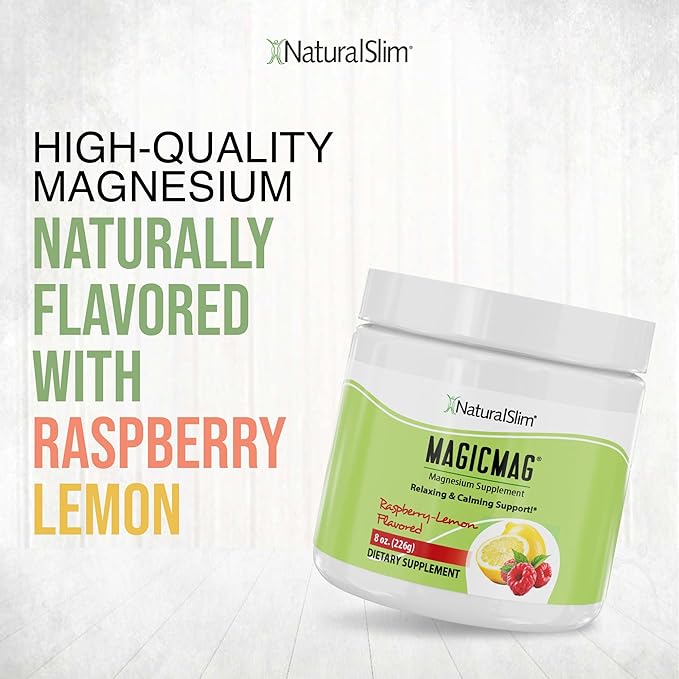 NaturalSlim Magicmag Pure Magnesium Citrate Powder Stress, Constipation, Muscle, Heart Health, and Sleep Support | Raspberry Lemon Magnesium Supplement - 8oz Drink Mix (Solo)