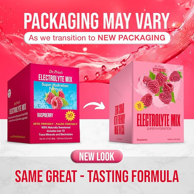 Dr. Price Electrolytes Powder Packets - Electrolytes No Sugar - Hydration Packets - Electrolyte Mix - Keto Electrolytes - (30 Packets) Fasting Electrolytes - Water Enhancer, Sports Drink - Raspberry