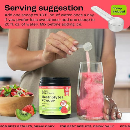 KEY NUTRIENTS Multivitamin Electrolytes Powder No Sugar - Juicy Strawberry Kiwi Electrolyte Powder - Endurance & Energy Supplement - Hydration Powder - No Calories - 90 Servings - Made in USA