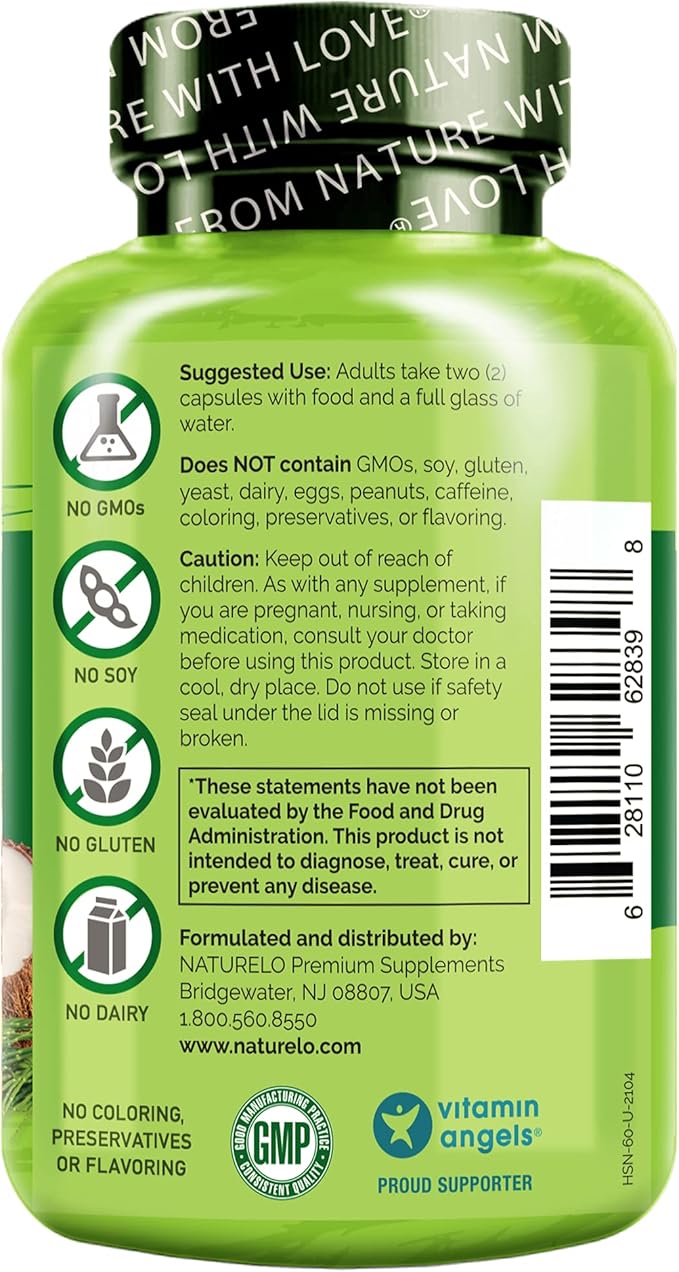 NATURELO Hair, Skin and Nails Vitamins - 5000 mcg Biotin, Collagen, Natural Vitamin E - Supplement for Healthy Skin, Hair Growth for Women and Men – 60 Capsules