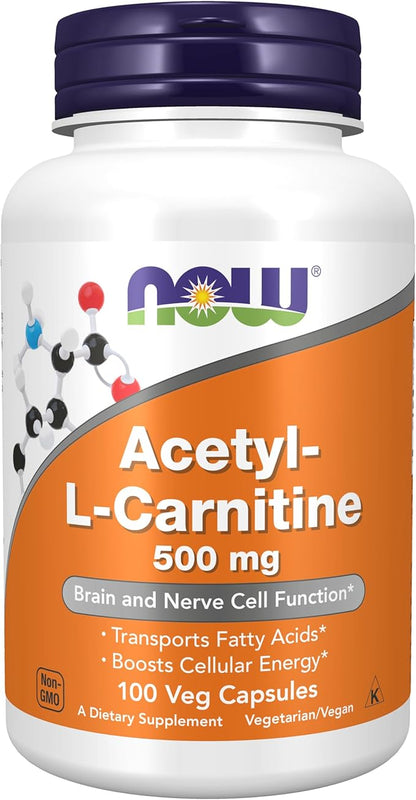 NOW Supplements, Acetyl-L Carnitine 500 mg, Amino Acid, Brain And Nerve Cell Function*, 100 Veg Capsules