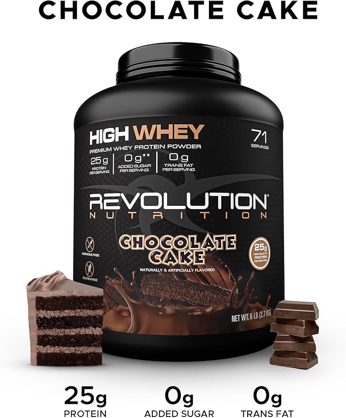 High Whey, Protein Powder, Whey Isolate, Gluten Free, Lean Muscle Mass for Men & Women, 25g of Protein Per Scoop, 2.7kg, 73 Servings (Chocolate Cake, 6 Pound)