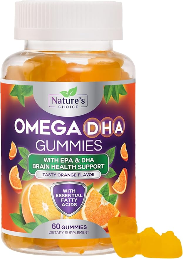 Omega 3 Fish Oil Gummies - Triple Strength Omega 3 Gummy Vitamins, High Absorption EPA & DHA Fatty Acids, for Heart Health & Brain Support, Nature's Fish Oil Supplement, Orange Flavor - 60 Gummies