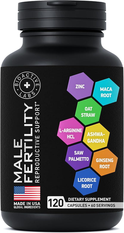 Fertility Supplements for Men - Advanced Fertility Blend for Men with Zinc, Maca, Ashwagandha, L-Arginine - Conception Fertility Prenatal Vitamins and Male Fertility Support Supplement - 120 Pills