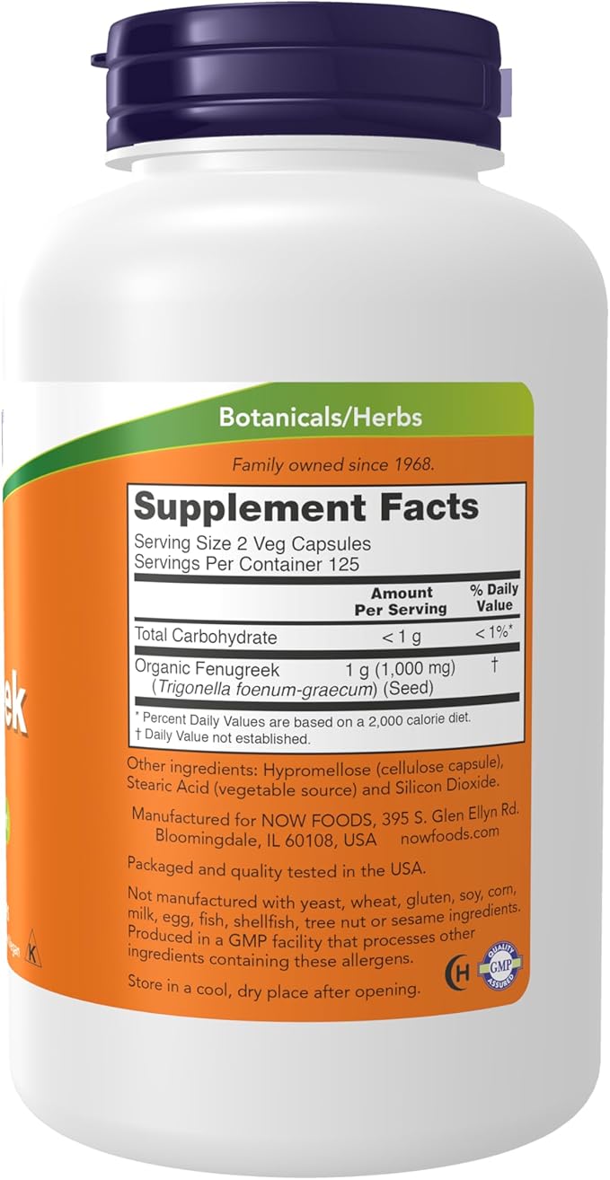 NOW Supplements, Fenugreek (Trigonella foenum-graecum) 500 mg, Herbal Supplement, 250 Veg Capsules