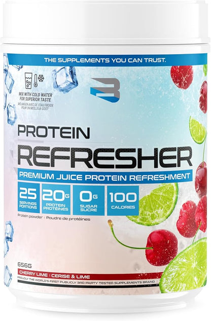 Protein Refresher (25 Servings) - Revolutionary Juice-Type Whey Protein Powder for Fitness, Bodybuilding, Gym, or for Bigger Protein Intake (25 Scoops, Cherry Lime)
