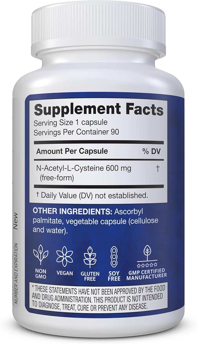 NAC 600 mg - NAC Supplement for Immune Support & Lung Health, Liver Support & Antioxidant* - Freeform N-Acetyl-L-Cysteine - 90 Capsules