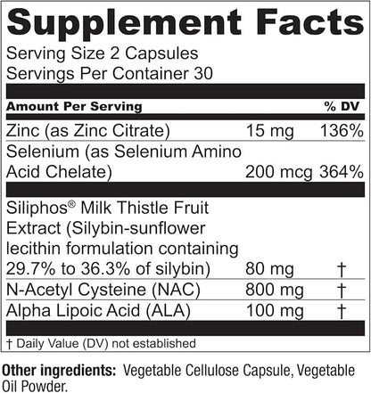 LiverWell Liver Cleanse, Rejuvenation, Metabolic Support - Liver Supplement for Liver Health w/Highly Bioavailable Milk Thistle Extract, N-Acetyl Cysteine, Alpha Lipoic Acid, Zinc, Selenium - 60 Caps