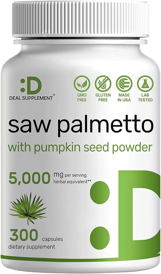 Saw Palmetto Supplement 5000 mg with Pumpkin Seed, 300 Capsules | Promotes Prostate Health | DHT Blocker | Hair Growth Vitamins, Maintain Normal Urinary Frequency