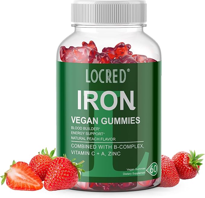 Vegan Iron Gummies,Multivitamin with Iron, Folate,Zinc for Man and Women,Strawberry Flavor (60 Ct)