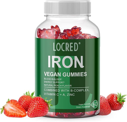 Vegan Iron Gummies,Multivitamin with Iron, Folate,Zinc for Man and Women,Strawberry Flavor (60 Ct)