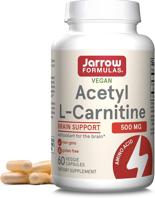 Jarrow Formulas Acetyl L-Carnitine 500 mg, Dietary Supplement, Amino Acid Support for Brain Health and Antioxidants, 60 Veggie Capsules, 60 Day Supply